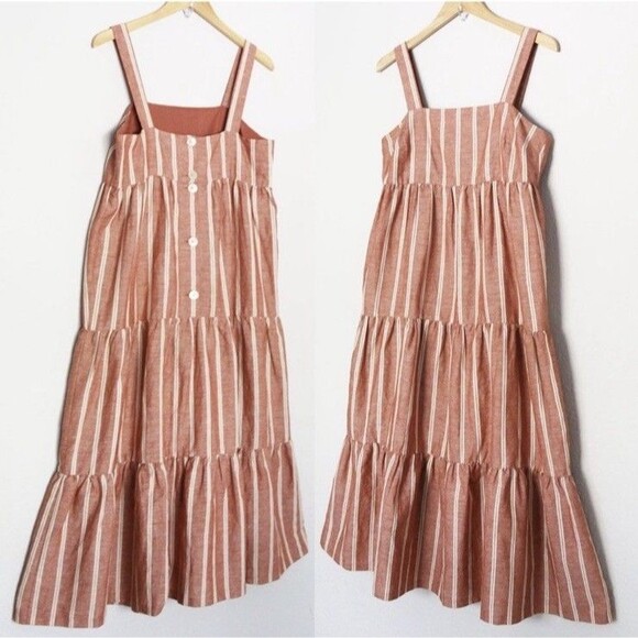 Madewell Seamed Tiered Midi Dress in Strip Double Rusty Torch Sz 14 - Picture 3 of 7